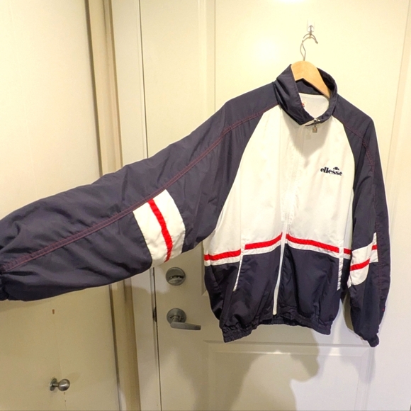 90s Ellesse Jaspo M Vintage Blue White and Red Windbreaker - SEE SIZE NOTES - Picture 5 of 9